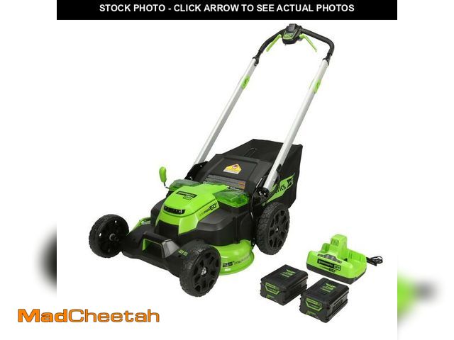 Lot 74-12802944 - Greenworks 60V 25" Cordless Brushless Self-Propelled Mower + Two (2) 4.0Ah Batteries &amp; Dual Port...