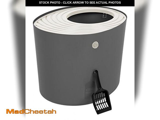 Lot 74-12366069 - IRIS USA Cat Litter Box, Large Top Entry with Litter Catching Lid and Scoop, Dog Proof, Cat Box Encl...