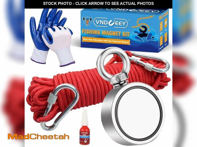 Lot 74-14273890 - VNDUEEY 750LBS Magnet Fishing Kit, 2.36" Double Sided Neodymium Fishing Magnet Kit with Rope, Strong...