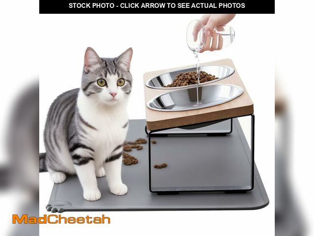 Lot 74-14273572 - Upgraded Elevated Cat Bowls with Food Mat,15ÃÂ°Tilted Stand Anti Vomiting Raised Cat Dishes for Foo...