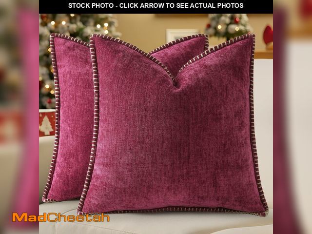 Lot 74-12711020 - decorUhome Christmas Chenille Soft Throw Pillow Covers 18x18 Set of 2, Farmhouse Velvet Neutral Deco...