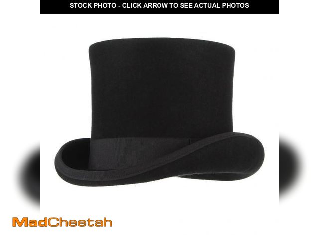 Lot 74-12307042 - GEMVIE Men 100% Wool Mad Hatter Satin Lined Black Top Hats 6.7" High Topper Hat - USED