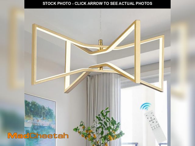 Lot 74-12228511 - YENSULIGT Gold Chandelier Modern LED Chandeliers with Remote, 36W Bright Dimmable Rectangular Chande...