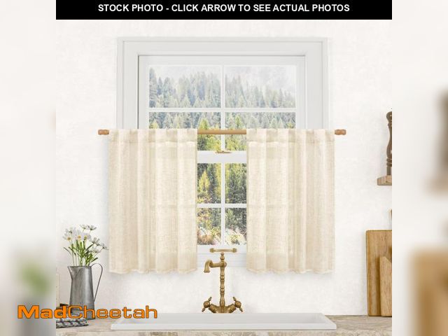 Lot 74-11552510 - LAMIT Short Window Linen Curtains 36 Inch Length 2 Panels, Beige Light Filtering Panels Back Tab and...