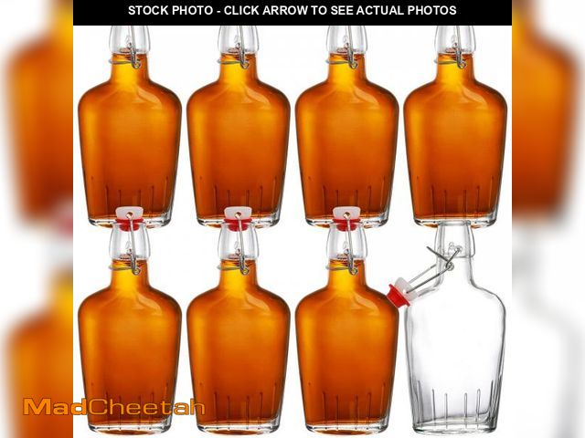 Lot 74-12052745 - TOPZEA Set of 8 Swing Top Glass Flask, 8.5 Oz Clear Glass Hip Whiskey Flask Pocket Drinking Flasks w...