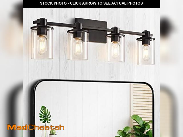 Lot 74-12333836 - XGFOURSEVEN 4-Light Modern Vanity Lights,Industrial Matte Black Bathroom Light Fixtures with Clear G...