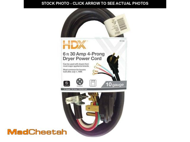 Lot 74-14315899 - HDX 6 ft. 10/4 30 Amp 4-Prong Dryer Power Cord, Grey - UNUSED