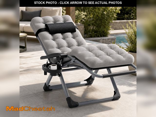 Lot 74-14259852 - Naipo Zero Gravity Chair, Padded Folding Outdoor Lounge Recliner with Removable Cushion, Adjustable ...