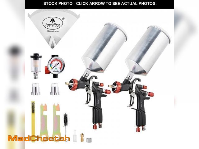 Lot 74-12212695 - AEROPRO Tools R500 LVLP Double Air Spray Gun Kit with 1000cc Aluminum Cup, A610 Paint Guns Automotiv...