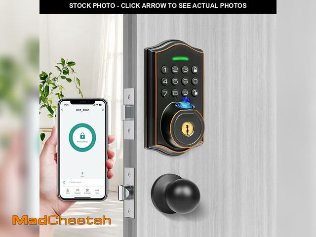 Lot 74-13720103 - SUBPOT Fingerprint Smart Locks for Front Door with Handle Set,Smart Locks for Front Door,Keyless Ent...