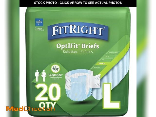 Lot 74-14068056 - FitRight OptiFit Extra Adult Briefs, Incontinence Diapers with Tabs, Moderate Absorbency, Large, 44 ...
