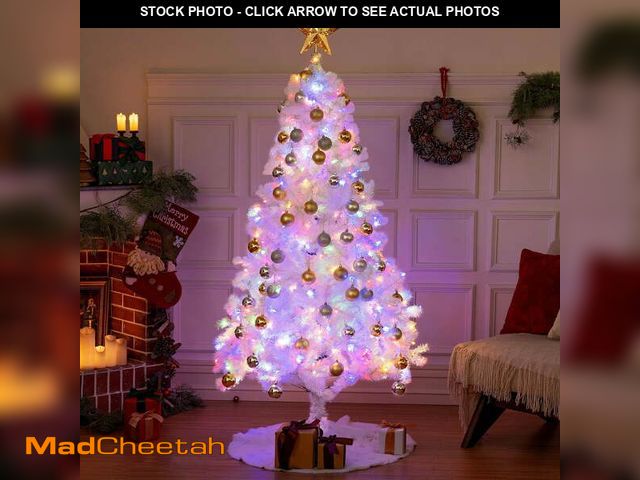 Lot 74-12804902 - BSHAPPLUS 6ft Pre-Lit White Christmas Tree with Remote Control,Artificial Hinged Christmas Tree with...