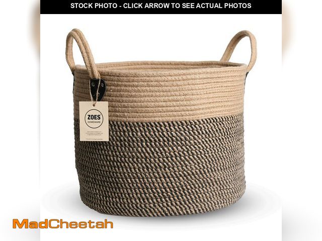 Lot 74-13576992 - ZOES HOMEWARE 14"x12" Natural Jute Rope Woven Storage Basket with Handles for Plant, Blankets,Toys,C...