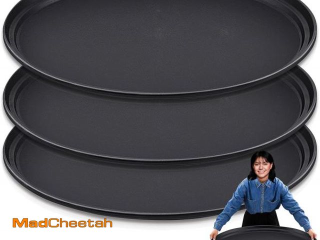 Lot 74-12396357 - (MISSING ONE) 3 Pcs Large Restaurant Serving Trays 24" x 29" Oval Plastic Food Serving Tray n Slip R...