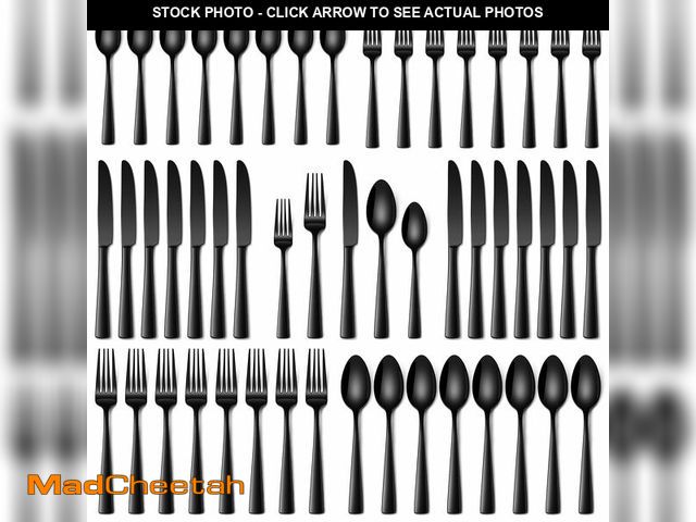Lot 74-14385415 - Stapava 40 Pcs Black Silverware Set, Food-Grade Stainless Steel Flatware Set for 8 Mirror Polished C...