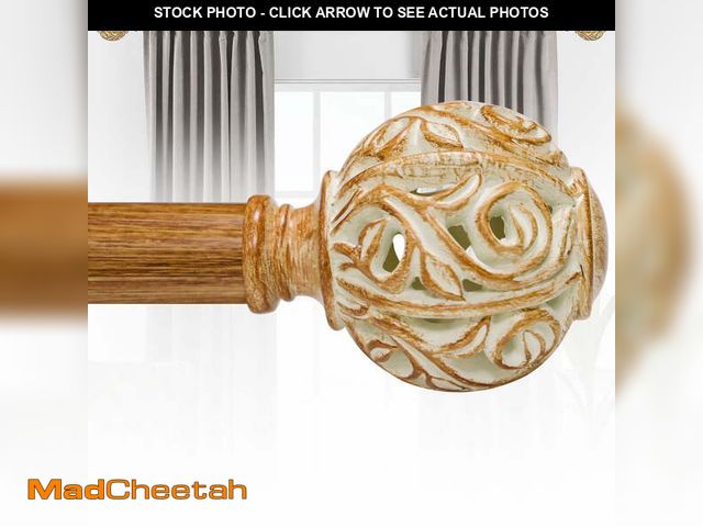 Lot 74-13055033 - KITBONIS Single Curtain Rod Sets 66-120"(5.5-10ft) Windows,1" Diameter Heavy-Duty Metal Rod Carved F...