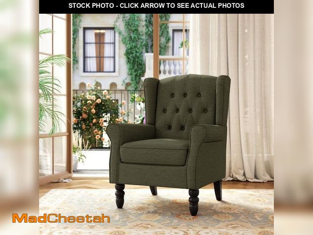Lot 74-14257895 - Uixe Green Linen Button Tufted Design Accent Arm Chair (Set of 1) - USED