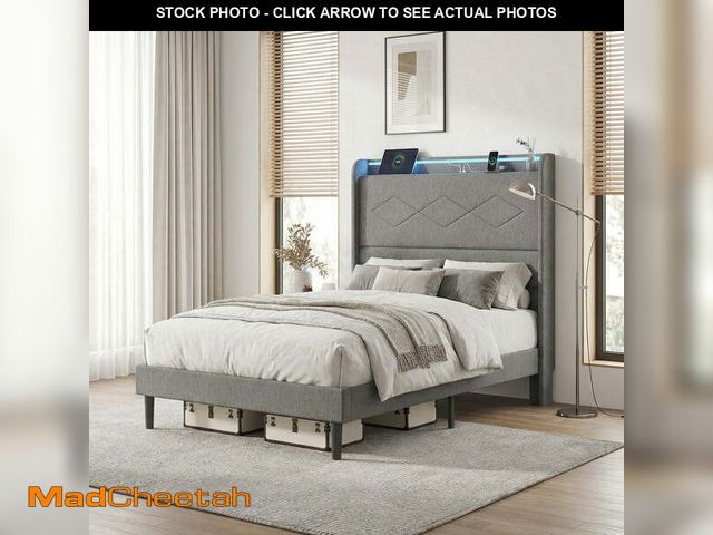 Lot 74-13779384 - (MISSING HARDWARE) edx Upholstered Twin Bed Frame with Height-Adjustable Headboard, 3 USB Charging P...