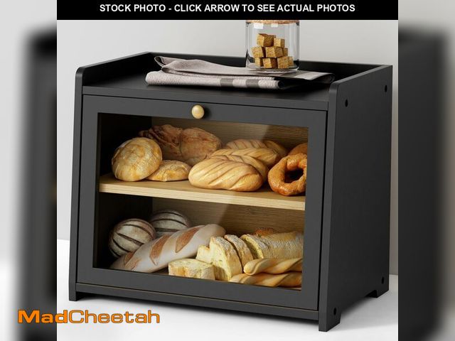 Lot 74-12712423 - Goozii Black Bread Box for Kitchen Countertop, Large Bread Storage Container for Homemade Bread, Woo...