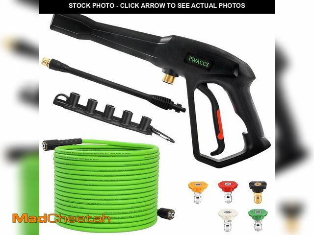 Lot 74-14384342 - PWACCS Pressure Washer Hose and Gun, 50 FT Power Washer Hose with Extension Wand Kit, 5 Nozzle Tips,...
