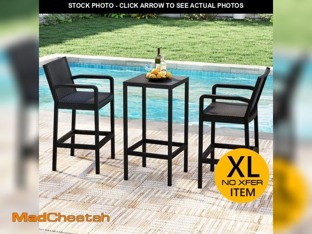 Lot 74-14392644 - Gymax 3-Piece Patio Bar Set Bistro Table and Chairs with Heavy-Duty Metal Frame - UNUSED