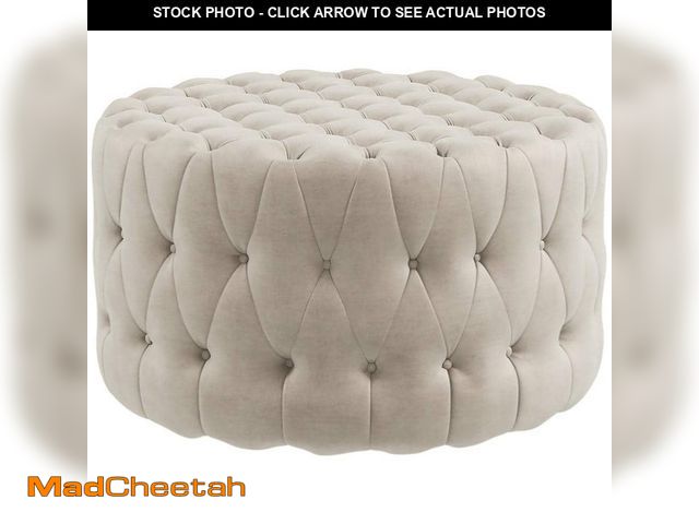 Lot 74-12783119 - HOMCOM Beige Round Velvet-Feel Upholstered Foot Stool Ottoman, with Button Tufted Design and Padded ...