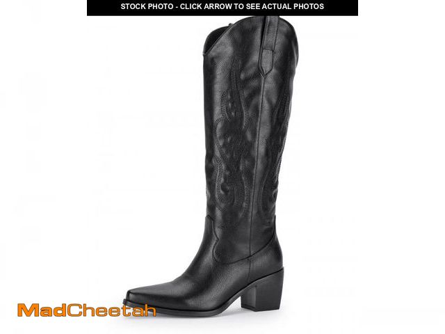 Lot 74-12311409 - Pasuot Western Cowboy Boots for Women - Black Knee High Wide Calf Cowgirl Boots with Western Embroid...