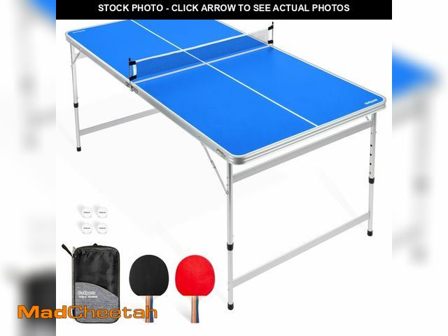 Lot 74-13801723 - GoSports 6 x 3 ft Mid-Size Table Tennis Table Set with Adjustable Height - Blue - UNUSED