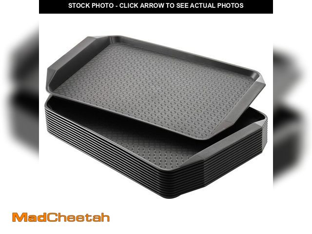 Lot 74-13563795 - Cedilis 12 Pack Plastic Fast Food Trays for Eating, 17IN x 11.7IN Black Restaurant Serving Trays wit...