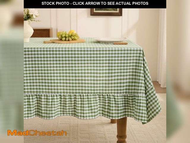 Lot 74-14271889 - Romanstile Gingham Ruffled Tablecloth Rectangle - Waterproof Linen Cotton Checkered Table Cloth, Out...