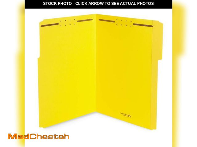 Lot 74-12177553 - Blue Summit Supplies Yellow File Folders with Prongs, Legal Size, and 1/3 Cut Reinforced Tabs, Durab...
