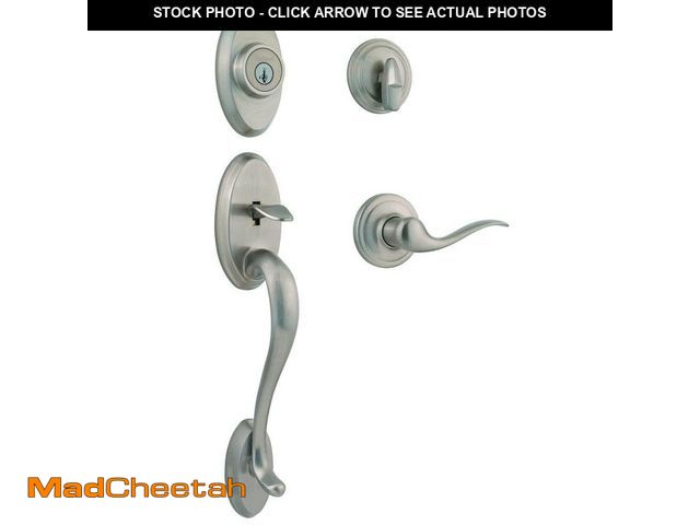 Lot 74-12671525 - Kwikset Shelburne Satin Nickel Single Cylinder Door Handleset with Tustin Door Handle Featuring Smar...