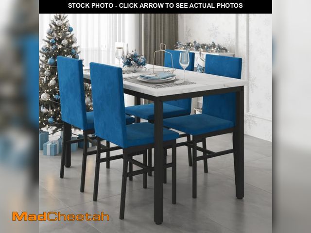 Lot 74-12487981 - Dining Table Set for 4, Modern Marble Dine Table with 4 Velvet Chairs, Modern Kitchen Table Set for ...