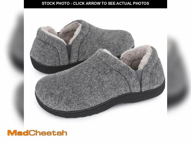 Lot 74-12703054 - LongBay Men's Slippers Warm Bedroom Memory Foam House Shoes Slip-On for Indoor Outdoor Winter (Light...
