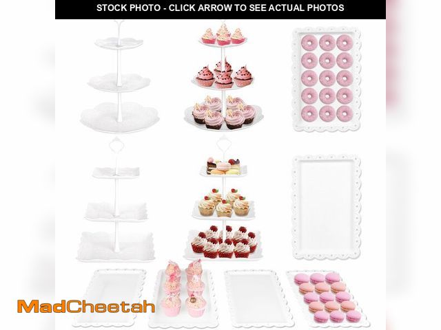 Lot 74-14211655 - Mwellewm 10Pcs Cupcake Stand,Dessert Table Display Set, 4 White 3 Tired Cake Stand 6 Plastic Serving...