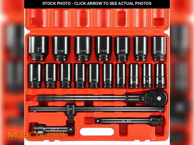 Lot 74-14305960 - VEVOR Impact Socket Set 3/4 Inches 22 Piece Deep Impact Sockets, 6-Point Sockets, Rugged Constructio...