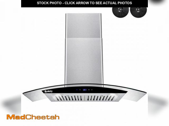 Lot 74-12031989 - AKDY 30 in. 217 CFM Convertible Wall Mount Range Hood in Stainless Steel w/ Tempered Glass, Black To...
