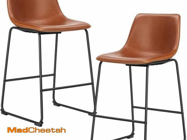 Lot 74-11882622 - Sweetcrispy Counter Height Bar Stools Set of 2, 26 inch Height Stool Faux Leather Barstools with Bac...