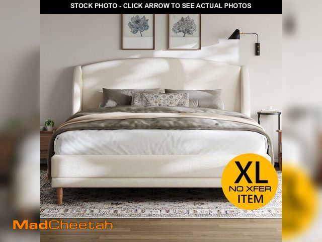 Lot 74-12787402 - Christopher Knight Home Hazel King Size Bed Frame, Upholstered Platform Bed, Soft Boucle Wingback He...