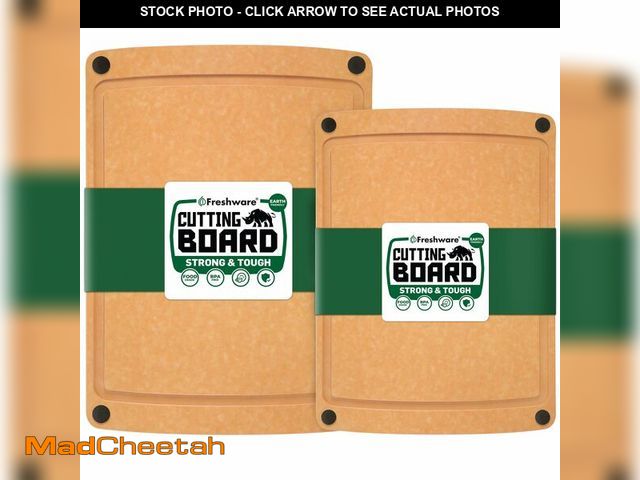 Lot 74-12712042 - Freshware Wood Cutting Boards for Kitchen, Juice Groove, Non-Slip Silicone Feet, Dishwasher Safe, Me...