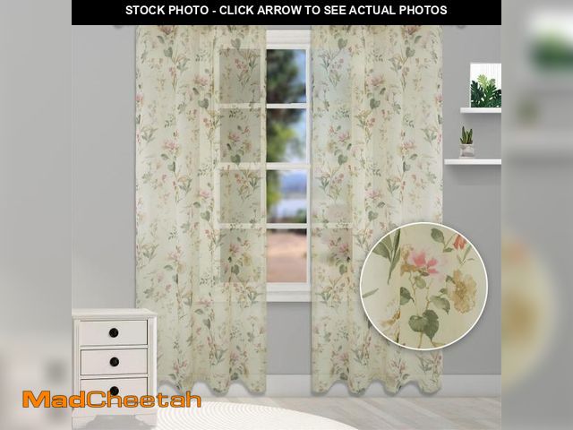 Lot 74-12439750 - Moslovstar Fresh Flower Leaves Curtain 2 Panels Semi Sheer Voile Floral Drapes Linen Textured Bedroo...