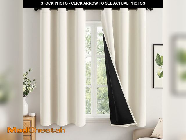 Lot 74-14062327 - MIULEE Cream 100% Blackout Curtains for Bedroom 63 Inch Long, 2 Thick Layers Thermal Insulated Black...