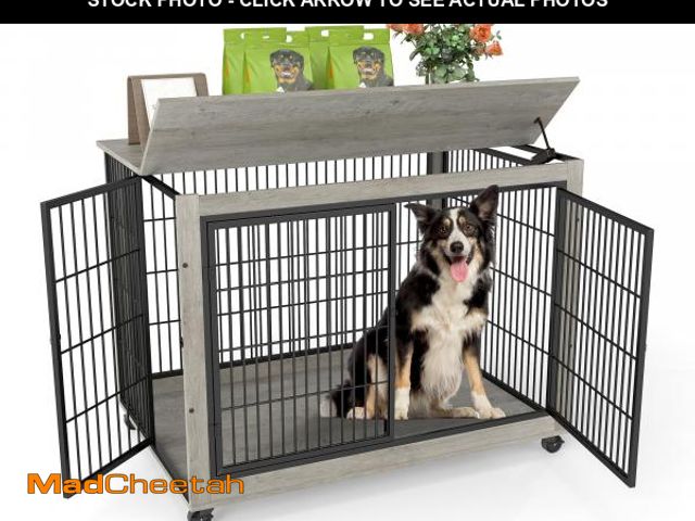 Lot 74-12363119 - Yafylly 43" Movable Extra Large Dog Crate, Wooden Furniture Dog Crate with Top Access for Teasing/Fe...