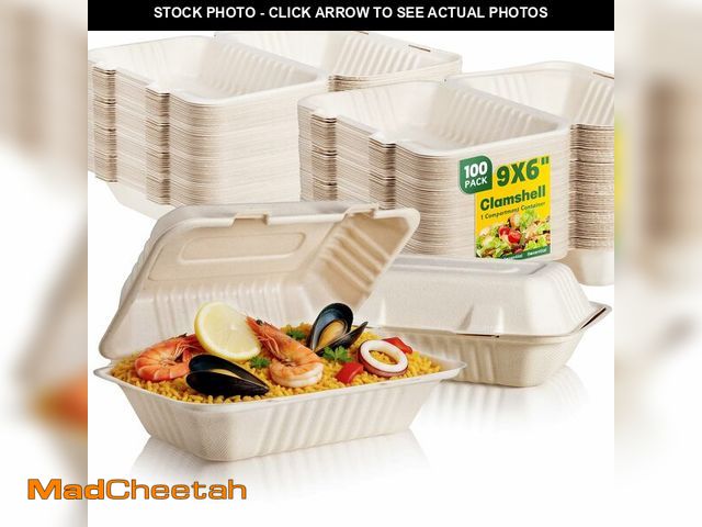 Lot 74-14295304 - Boxential 100 Pack Compostable To Go Food Containers 9Ãâ6" | Disposable Clamshell Take Out Lunch ...