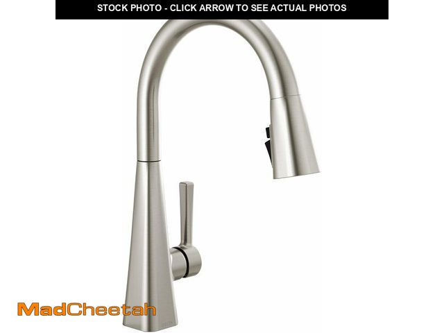 Lot 74-13697930 - Delta Lenta Brushed Nickel Kitchen Faucet with Pull Down Sprayer, Modern Single Hole Kitchen Sink Fa...