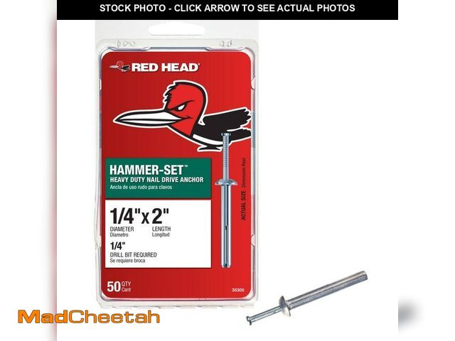 Lot 74-12855044 - Red Head 1/4 in. x 2 in. Hammer-Set Nail Drive Concrete Anchors (50-Pack) - UNUSED
