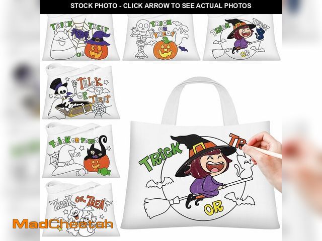 Lot 74-12714275 - Locmeo 24 Pcs Halloween Coloring Goodie Bags Canvas Trick or Treat Bag 10 x 7 In DIY Crafts Color Yo...