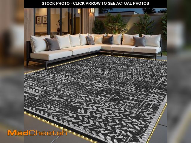 Lot 74-12482002 - (SOME DAMAGE ON ENDS) VUNATE Outdoor Rug 9x12 with Led Light Strips Patio Rug Clearance Plastic Wate...