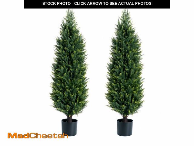 Lot 74-12888304 - Artificial Cedar Topiary Trees, Set of 2 Lifelike Faux Pruned Cypress with Heavy-Duty Planters Ã¢â¬...
