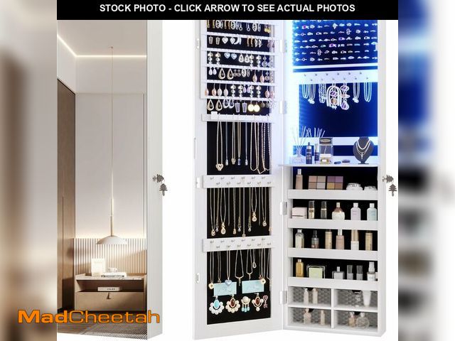 Lot 74-13075783 - Vlsrka 47.2" LED Jewelry Mirror Cabinet, Wall/Door Mounted Jewelry Armoire Organizer with Full Lengt...